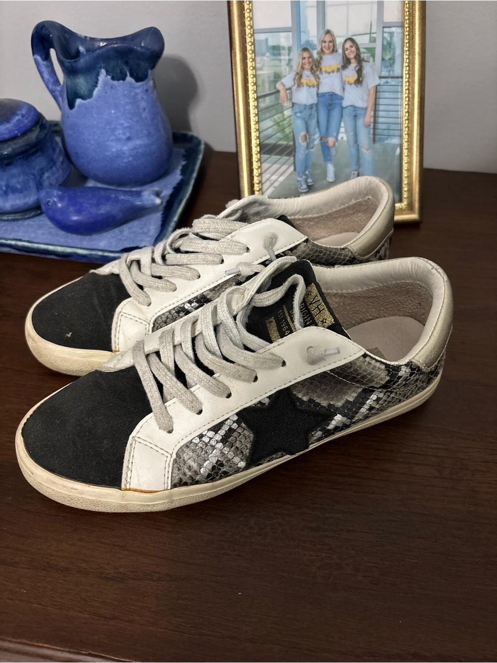 Vintage Havana Low-Top Snake-Print Sneakers in Black, White & Gray